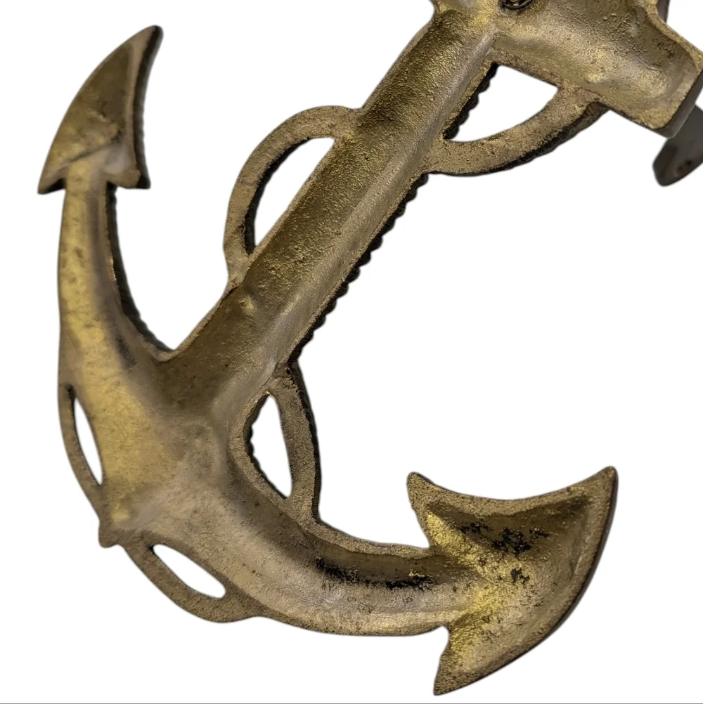 Vintage Large Cast Brass Anchor With Rope, Nautical Wall Mount. 7.5